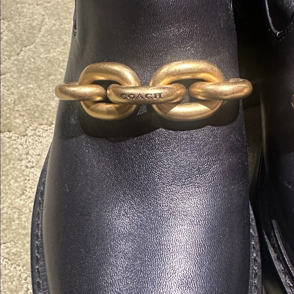 Coach Kenna Bootie | Black Ankle Boots with Chunky Gold Chain